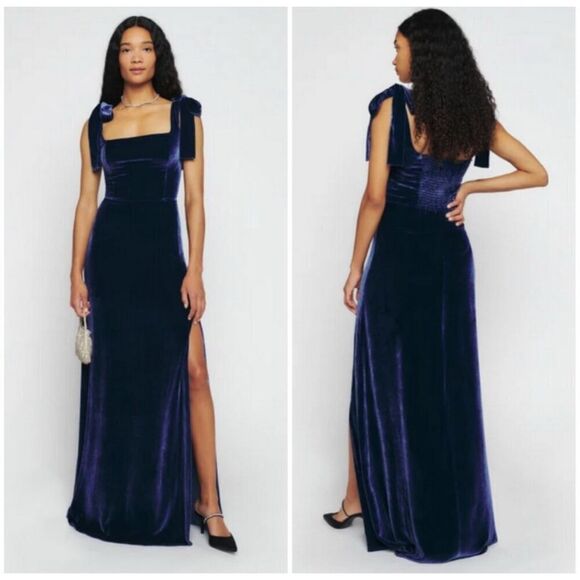 Reformation Westerly Blue Velvet Maxi Dress 8 - Picture 1 of 8